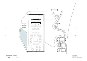 Detailed technical drawing of a modern dining and living room designed on paper.