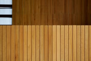 A modern design featuring wooden panels and minimalist aesthetics.
