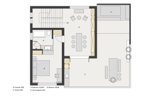 Floor plan of a modern residential space with minimalist design features.