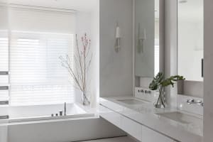 Modern white marble bathroom interior with minimalist design