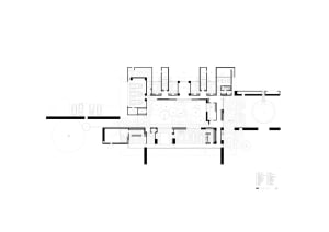 A detailed 2D architectural drawing of a modern residential layout, showcasing minimalist design principles.