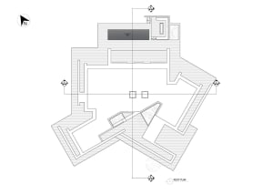 Modern architectural floor plan on white background with a plunge pool and a roof deck.