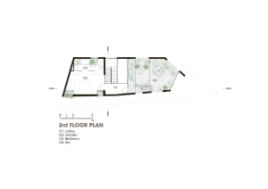 3rd floor architectural plan with rooms labeled O1-O4: Lobby, Garden, Bedroom, Wc