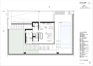 A minimalist floor plan of a house showing various rooms and their layout.