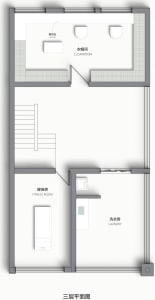 Floor plan of a modern residential interior with white surfaces.