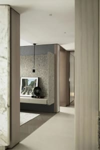 Image of a modern residential entrance with matte finish materials.