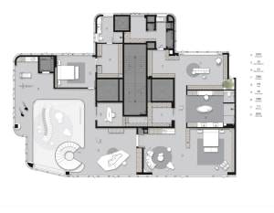 A modern residential floor plan showing various rooms and their layout.