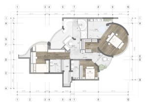 Modern architectural floor plan featuring a wooden flooring design