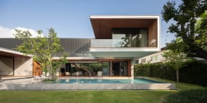 Modern house exterior with concrete and glass materials