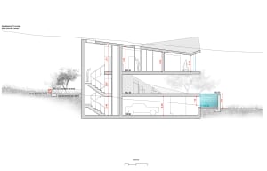Modern interior with wood, concrete, and glass materials