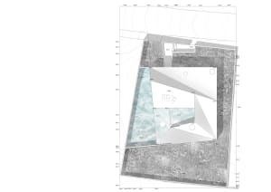 2D architectural drawing of a swimming pool plan with a focus on urban concrete and water elements.