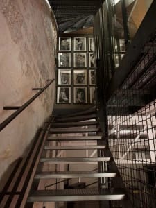 Modern, industrial-style metal staircase