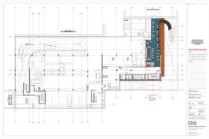 A detailed architectural blueprint of modern office spaces featuring metal framing and layout.