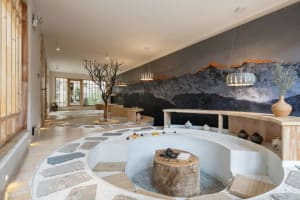 Modern spa interior with stone and concrete elements