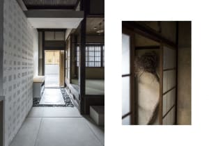 Traditional Japanese interior space featuring wooden shoji windows and minimalist design.