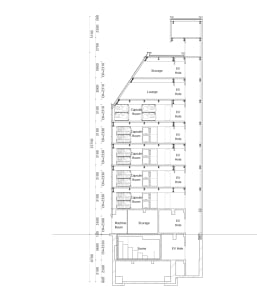 Detailed architectural floor plan of an industrial building with concrete materials and functional zones.