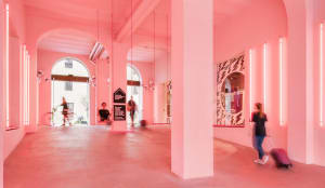 A modern retail store with concrete floors and minimalist design.