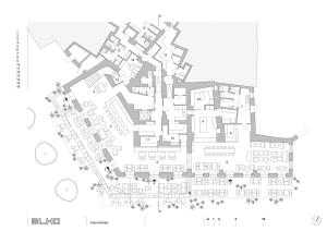 Black and white architectural floor plan of Hotel Adriatic, showing various rooms and spaces.