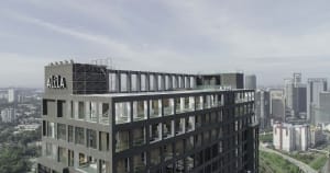 A modern office building with glass facade