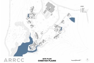 A detailed blueprint of the hotel site layout at Cheetah Plains.