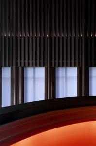 Modern industrial interior featuring metallic panels