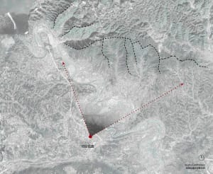 Terrain layout analysis map showcasing elevation, rivers, and project location