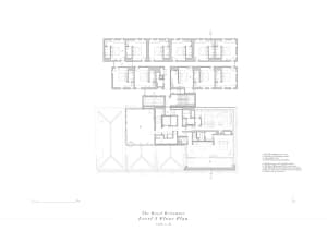 A detailed 2D architectural drawing of the hotel, specifically showing the layout of the fifth level.