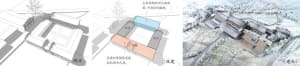 An architectural rendering of a building on paper.