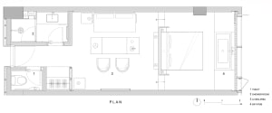 Floor plan of a modern apartment layout with minimalist design elements.