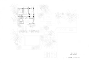 A two-story residential front garden floor plan showing outdoor living spaces and garden layouts, with rooms labeled in Chine
