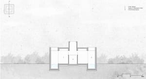 Floor plan of a modern building with three labeled sections: Inner Space, Space In Between-Pool, and Functional Space.