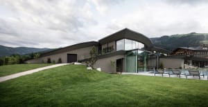 Modern residential building with concrete and glass exterior