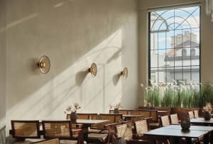 Modern restaurant interior showcasing contemporary design elements and clean, minimalist aesthetic.