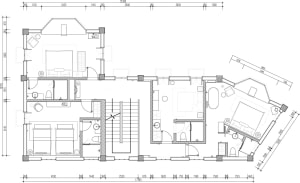 Floor plan of a modern-style residential cottage interior showing rooms and layout.