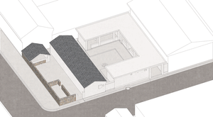 A concrete floor plan of a modern small house with minimalist design features.