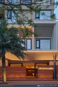 Modern building facade with concrete and glass materials