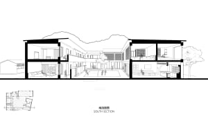 Cross-sectional diagram of a modern interior featuring wood and glass materials.