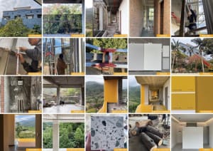 Photos showcasing various architectural and interior design elements in a construction setting.