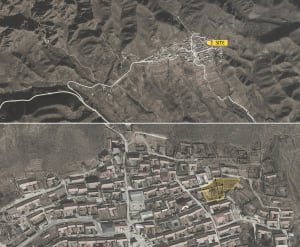 Aerial image of a town with labeled site
