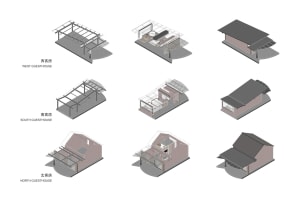 3D rendered perspective of guesthouses.
