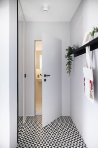 Modern interior design featuring minimalist decor and concrete surfaces