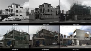 Construction site showing building progression stages from April 2nd to November 15th, 2018.