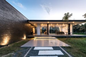 Concrete exterior of a modern residential home.
