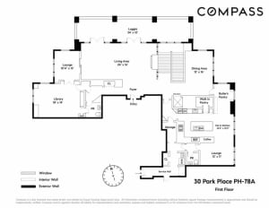 Floor plan of 30 Park Place, PH-78A, depicting living areas, dining areas, a kitchen, and other amenities.