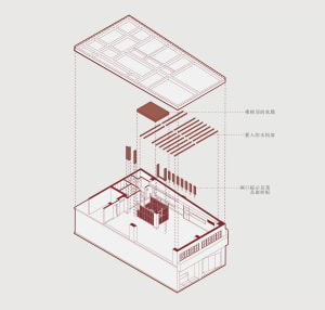 2D floor plan of a modern house with various rooms and spaces labeled in English and Chinese, featuring furniture and clear dimensions