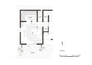 Architectural rendering of a modern home with clean lines, minimalistic elements, and natural light from windows