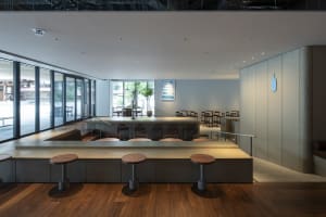 Empty restaurant with wooden floors, tables, and chairs, featuring potted plants and a clean, inviting atmosphere