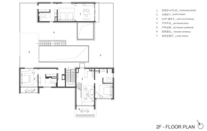 Architectural rendering of a modern two-story house with white walls, clean lines, and minimalistic elements