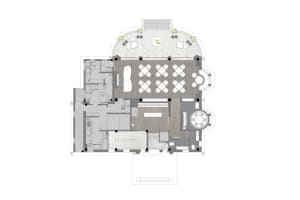 A hotel lobby with multiple seating areas, dining tables, chairs, and potted plants, creating a welcoming atmosphere