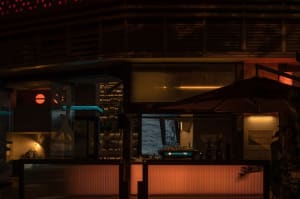 A well-stocked bar with a wooden counter, glassware, and bottles, set in a cozy atmosphere for socializing